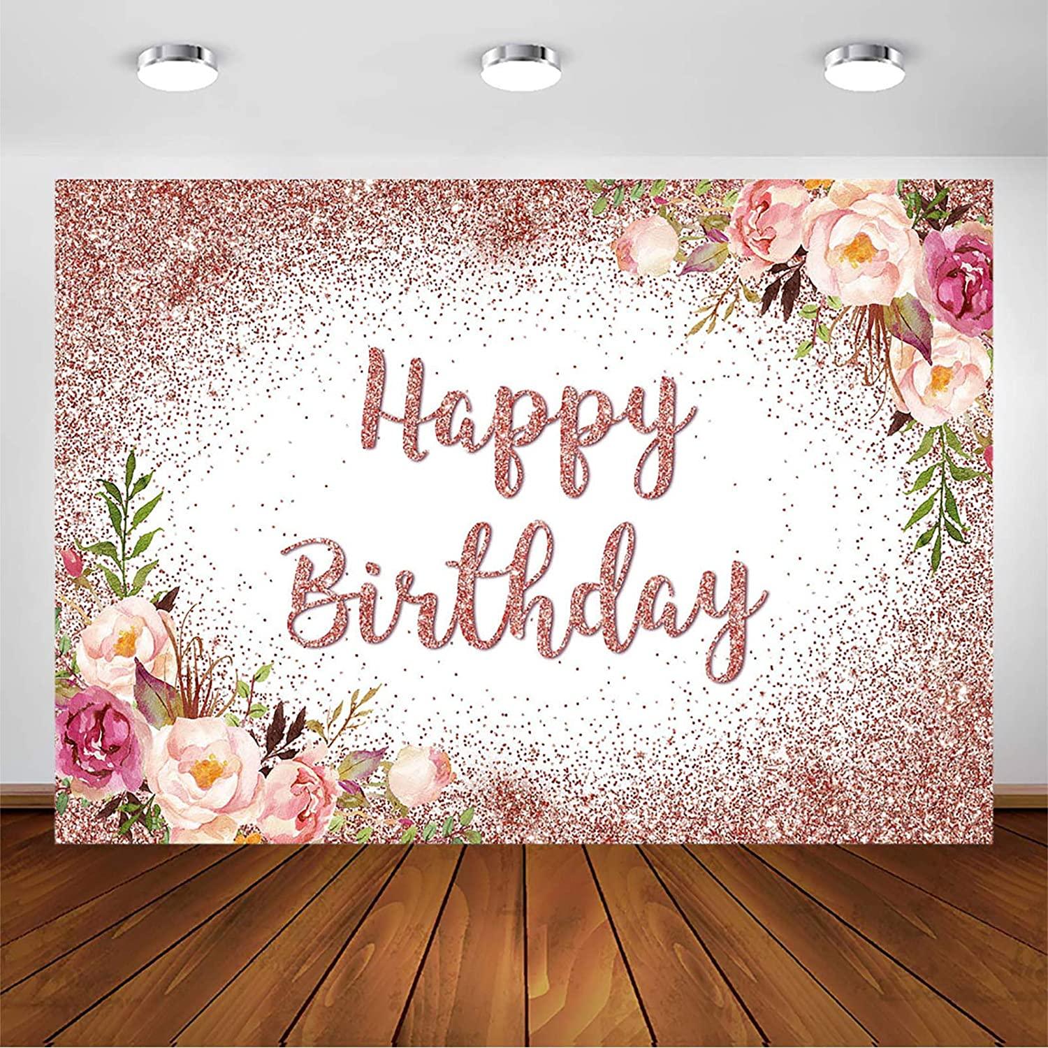 Rose Gold Birthday Backdrop for Girls Women Happy Birthday Party Photography Background - Decotree.co Online Shop