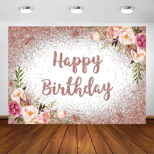 Rose Gold Birthday Backdrop for Girls Women Happy Birthday Party Photography Background - Decotree.co Online Shop