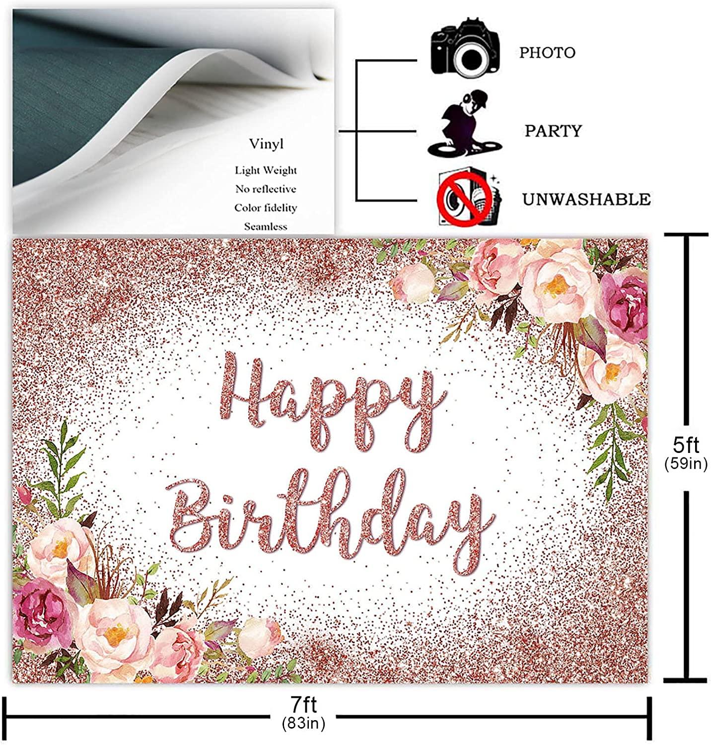 Rose Gold Birthday Backdrop for Girls Women Happy Birthday Party Photography Background - Decotree.co Online Shop