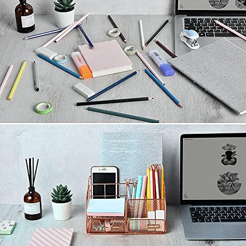 Rose Gold Desk Organizer for Women, Mesh Office Supplies Desk Accessories, Features 5 Compartments + 1 Mini Sliding Drawer - Decotree.co Online Shop