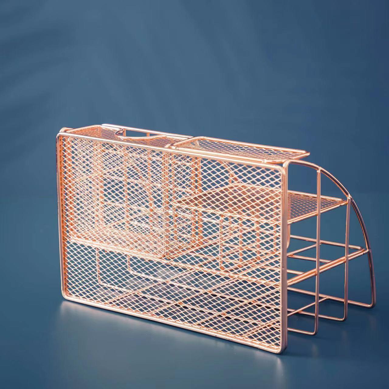 Rose Gold Desk Organizer for Women, Mesh Office Supplies Desk Accessories, Features 5 Compartments + 1 Mini Sliding Drawer - Decotree.co Online Shop
