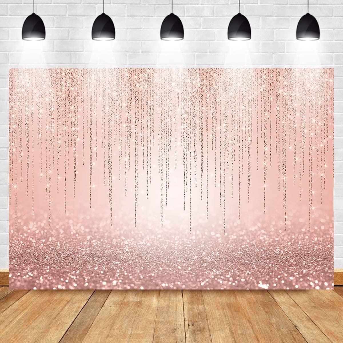 Rose Gold Glitter Backdrop Sweet 16th Girl's Birthday Party Decorations Photo Backdrops - Decotree.co Online Shop