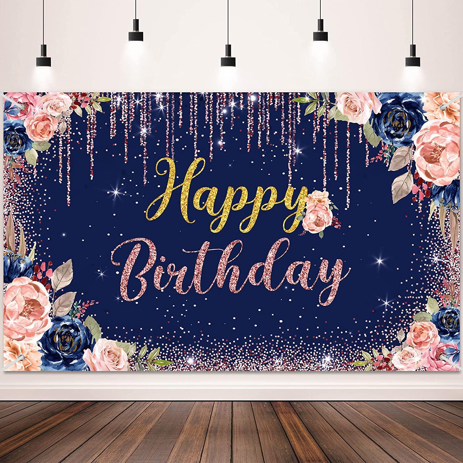Rose Gold Happy Birthday Backdrop Decorations for Women Pink and Gold Background - Decotree.co Online Shop