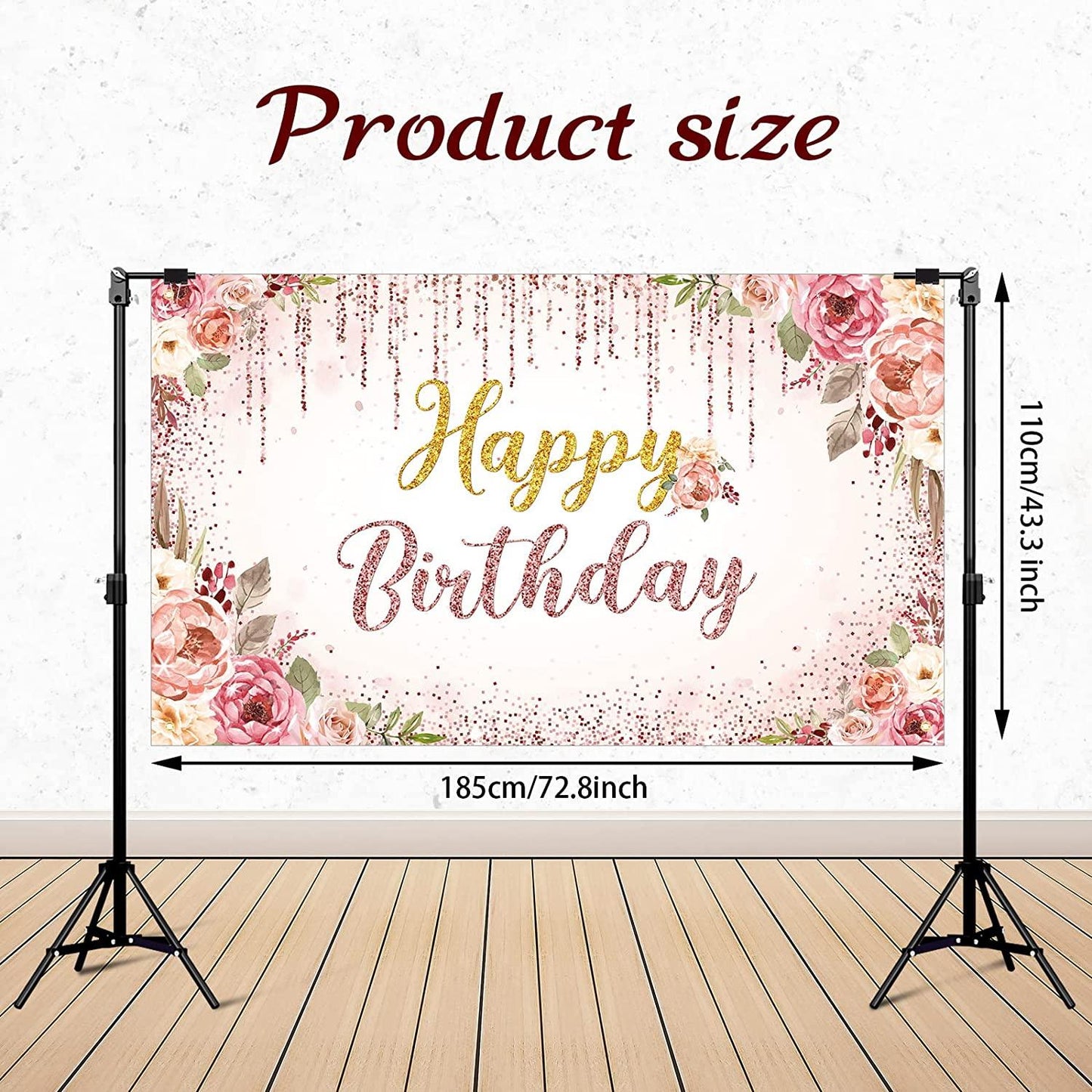 Rose Gold Happy Birthday Backdrop Decorations for Women Pink and Gold Background - Decotree.co Online Shop