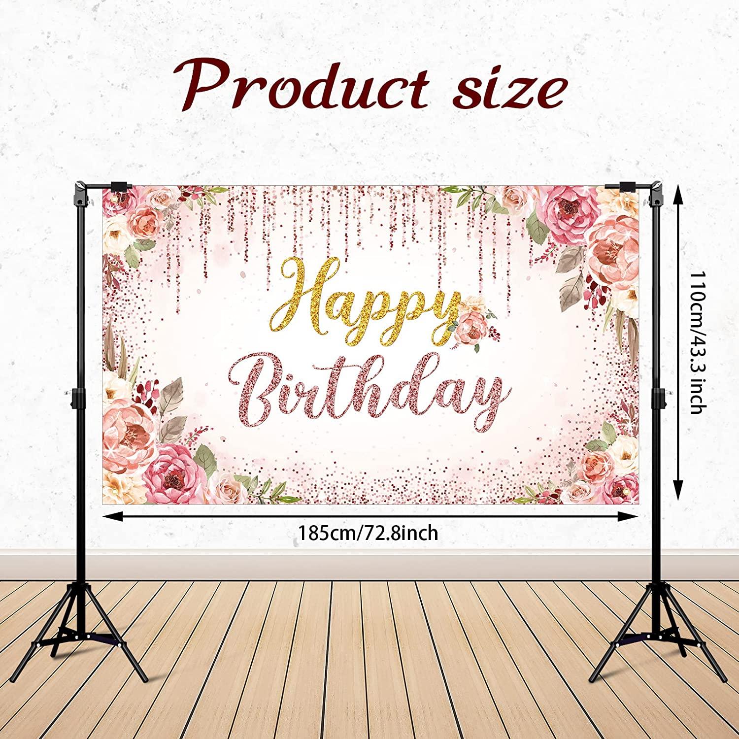Rose Gold Happy Birthday Backdrop Decorations for Women Pink and Gold Background - Decotree.co Online Shop