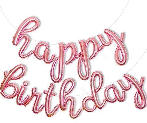 Rose Gold Happy Birthday Balloons Banner | Script / Cursive Rose Gold Letter Balloon Sign For Birthday Party Decoration - Decotree.co Online Shop