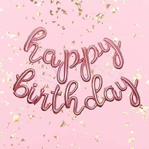 Rose Gold Happy Birthday Balloons Banner | Script / Cursive Rose Gold Letter Balloon Sign For Birthday Party Decoration - Decotree.co Online Shop