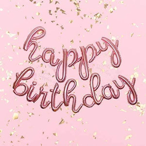 Rose Gold Happy Birthday Balloons Banner | Script / Cursive Rose Gold Letter Balloon Sign For Birthday Party Decoration - Decotree.co Online Shop