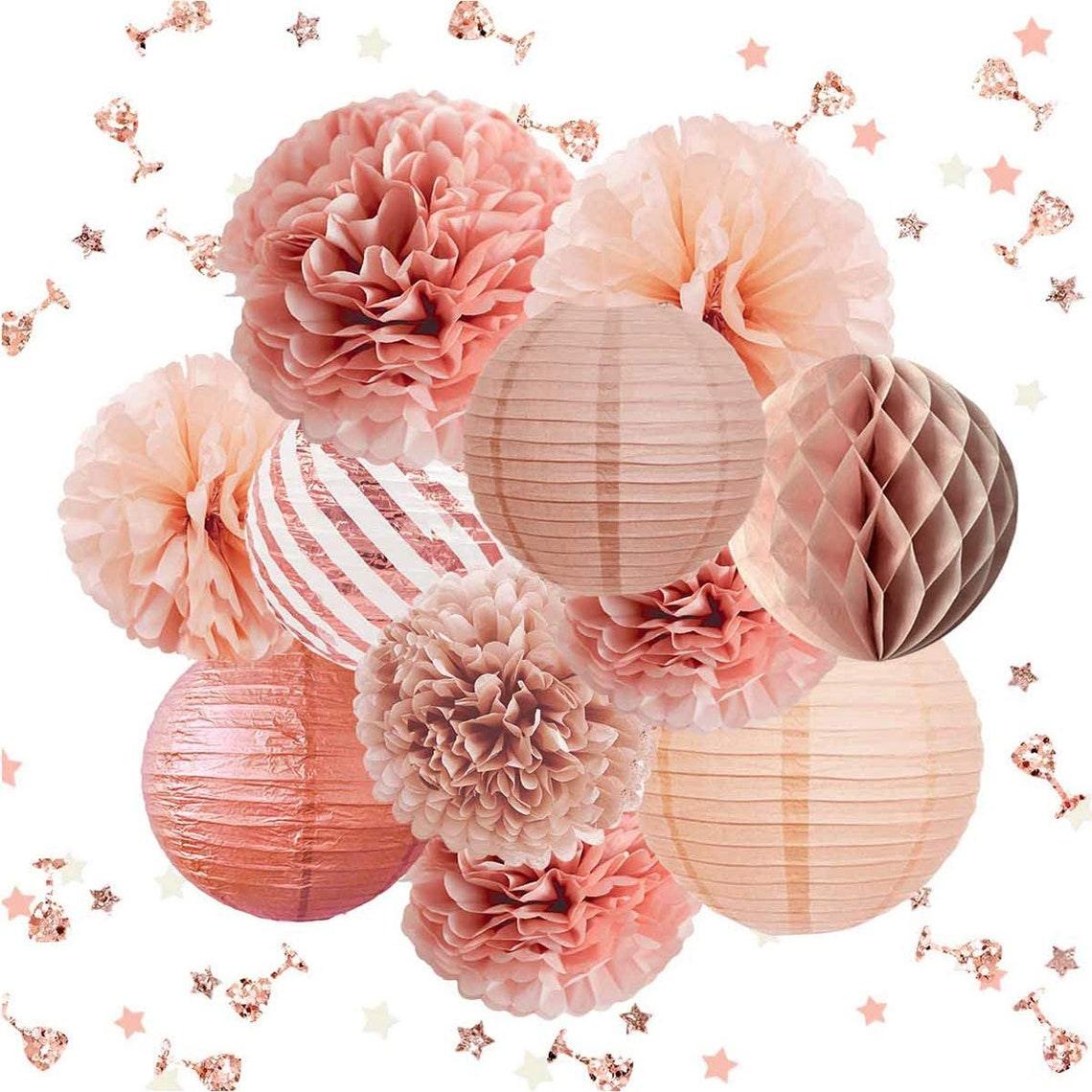 Rose Gold Party Decorations -11PCS Elegant Party Supplies Tissue Pom Poms Paper Lantern Baby Shower Birthday Bachelorette Party Decorations - Decotree.co Online Shop