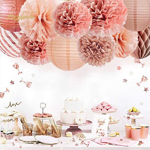 Rose Gold Party Decorations -11PCS Elegant Party Supplies Tissue Pom Poms Paper Lantern Baby Shower Birthday Bachelorette Party Decorations - Decotree.co Online Shop