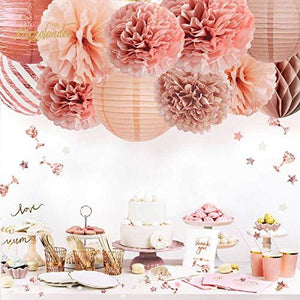 Rose Gold Party Decorations -11PCS Elegant Party Supplies Tissue Pom Poms Paper Lantern Baby Shower Birthday Bachelorette Party Decorations - Decotree.co Online Shop
