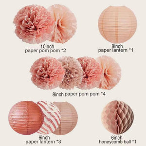 Rose Gold Party Decorations -11PCS Elegant Party Supplies Tissue Pom Poms Paper Lantern Baby Shower Birthday Bachelorette Party Decorations - Decotree.co Online Shop
