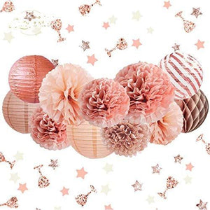 Rose Gold Party Decorations -11PCS Elegant Party Supplies Tissue Pom Poms Paper Lantern Baby Shower Birthday Bachelorette Party Decorations - Decotree.co Online Shop