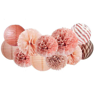 Rose Gold Party Decorations -11PCS Elegant Party Supplies Tissue Pom Poms Paper Lantern Baby Shower Birthday Bachelorette Party Decorations - Decotree.co Online Shop