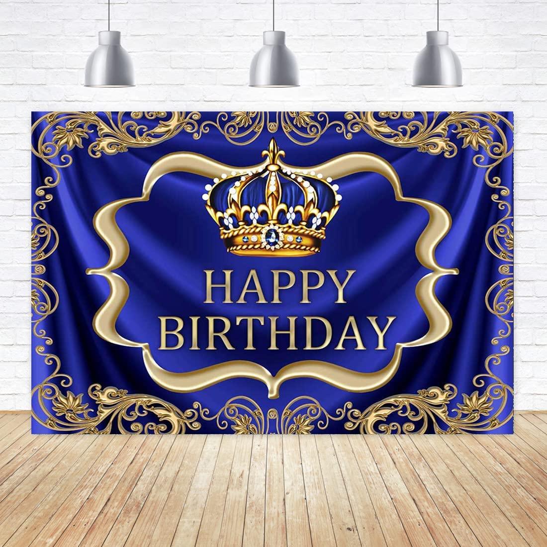 Royal Blue and Gold Happy Birthday Backdrop 7x5ft Little Baby Boy Prince King Crown Photography Background - Decotree.co Online Shop