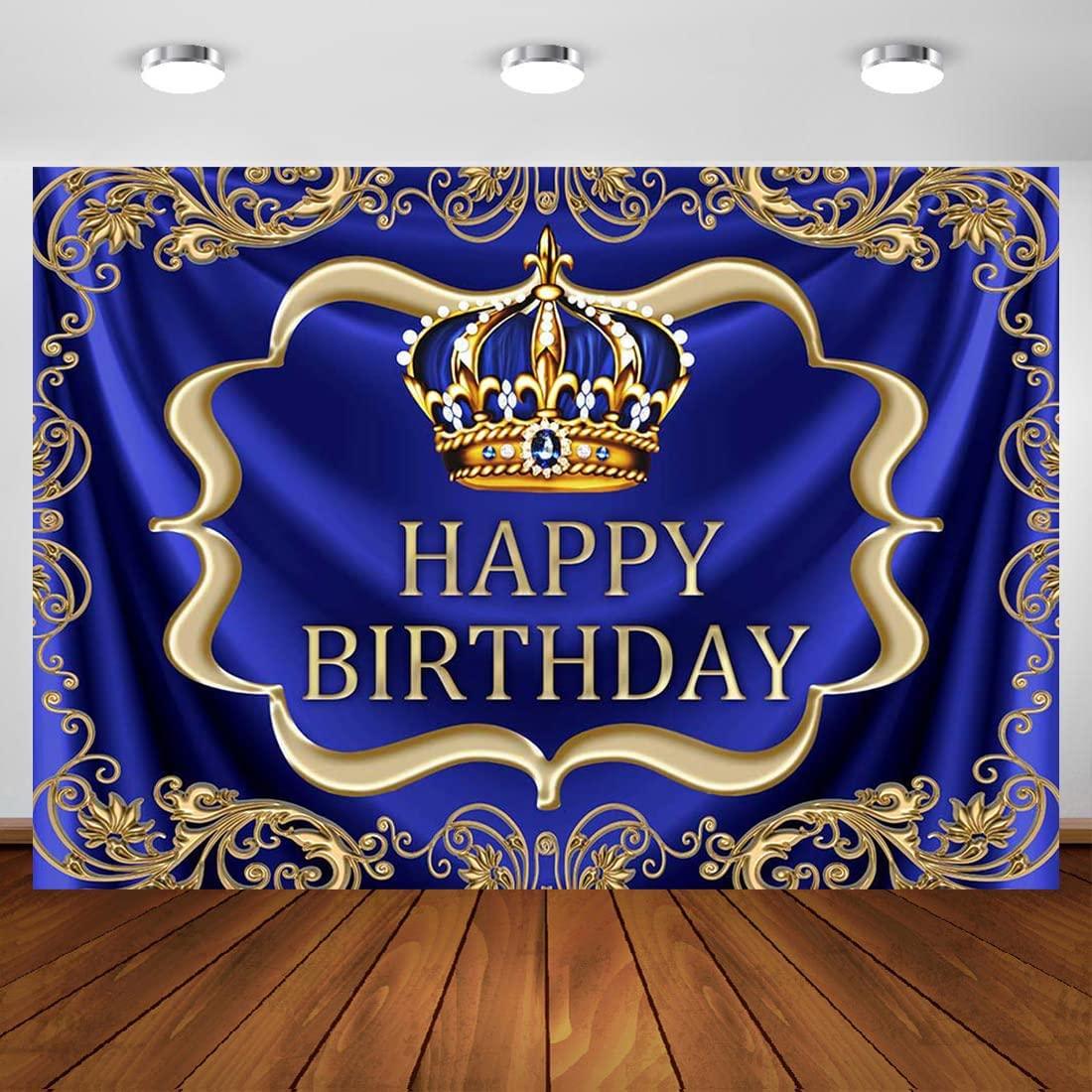 Royal Blue and Gold Happy Birthday Backdrop 7x5ft Little Baby Boy Prince King Crown Photography Background - Decotree.co Online Shop