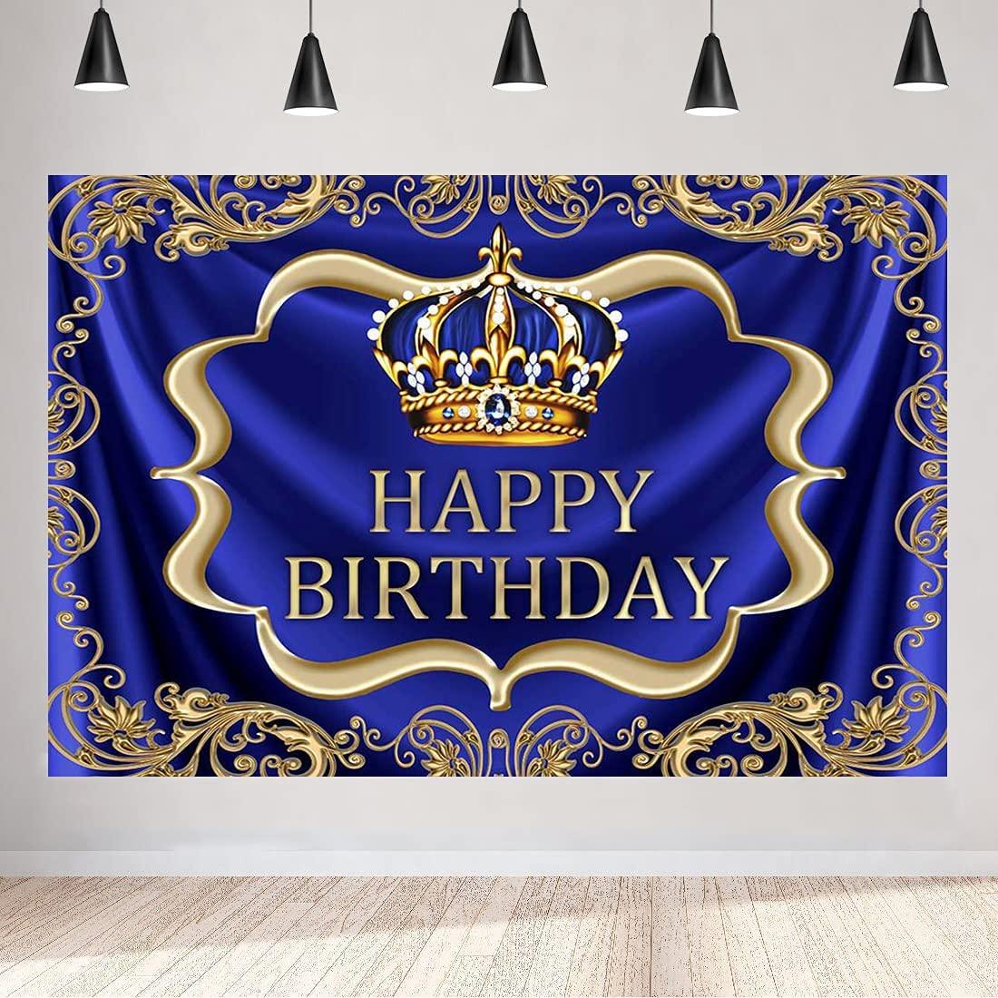 Royal Blue and Gold Happy Birthday Backdrop 7x5ft Little Baby Boy Prince King Crown Photography Background - Decotree.co Online Shop