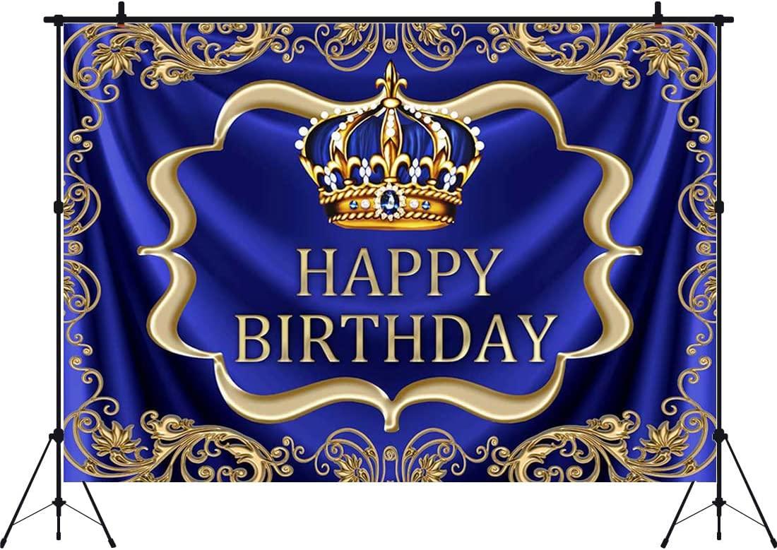 Royal Blue and Gold Happy Birthday Backdrop 7x5ft Little Baby Boy Prince King Crown Photography Background - Decotree.co Online Shop