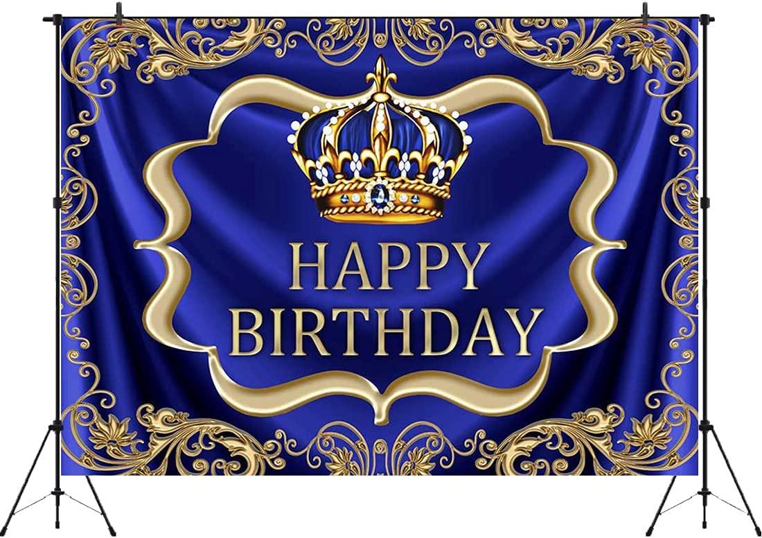 Royal Blue and Gold Happy Birthday Backdrop 7x5ft Little Baby Boy Prince King Crown Photography Background - Decotree.co Online Shop