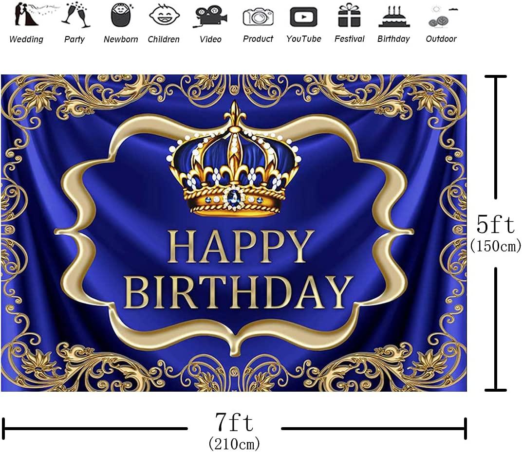 Royal Blue and Gold Happy Birthday Backdrop 7x5ft Little Baby Boy Prince King Crown Photography Background - Decotree.co Online Shop