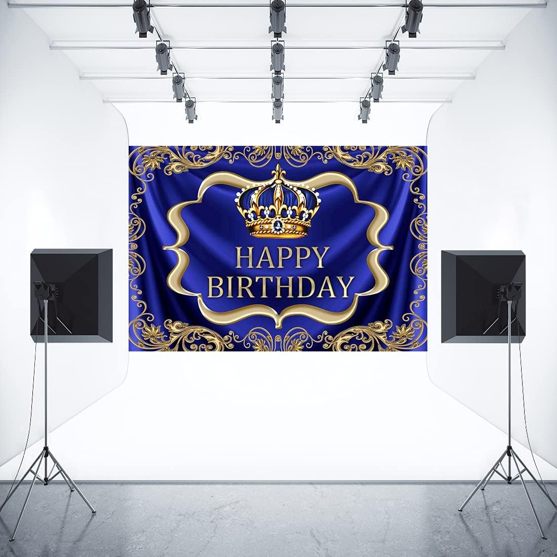 Royal Blue and Gold Happy Birthday Backdrop 7x5ft Little Baby Boy Prince King Crown Photography Background - Decotree.co Online Shop