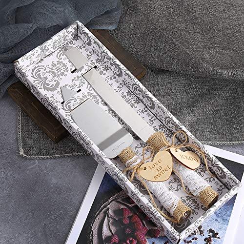 Rustic Style Stainless Steel Wedding Cake Knife and Serving Set Resin Plastic Handle with Twine Heart Love Wood Tag and Burlap Lace Design - Decotree.co Online Shop