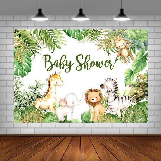 Safari Animals Baby Shower Photography Backdrop Jungle Baby Shower Background - Decotree.co Online Shop