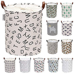 Sea Team Letter Pattern Laundry Hamper Canvas Fabric Laundry Basket Collapsible Storage Bin with PU Leather Handles and Drawstring Closure, 19.7 by 15.7 inches, Black - Decotree.co Online Shop