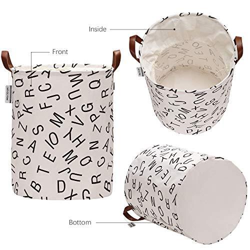 Sea Team Letter Pattern Laundry Hamper Canvas Fabric Laundry Basket Collapsible Storage Bin with PU Leather Handles and Drawstring Closure, 19.7 by 15.7 inches, Black - Decotree.co Online Shop