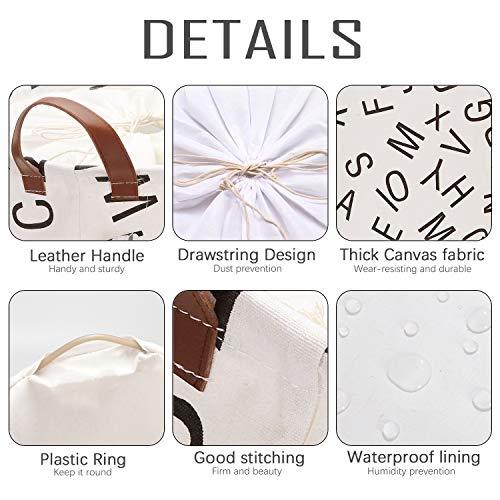 Sea Team Letter Pattern Laundry Hamper Canvas Fabric Laundry Basket Collapsible Storage Bin with PU Leather Handles and Drawstring Closure, 19.7 by 15.7 inches, Black - Decotree.co Online Shop
