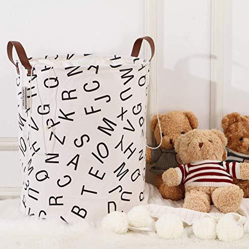 Sea Team Letter Pattern Laundry Hamper Canvas Fabric Laundry Basket Collapsible Storage Bin with PU Leather Handles and Drawstring Closure, 19.7 by 15.7 inches, Black - Decotree.co Online Shop
