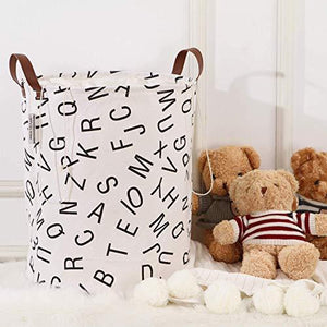 Sea Team Letter Pattern Laundry Hamper Canvas Fabric Laundry Basket Collapsible Storage Bin with PU Leather Handles and Drawstring Closure, 19.7 by 15.7 inches, Black - Decotree.co Online Shop