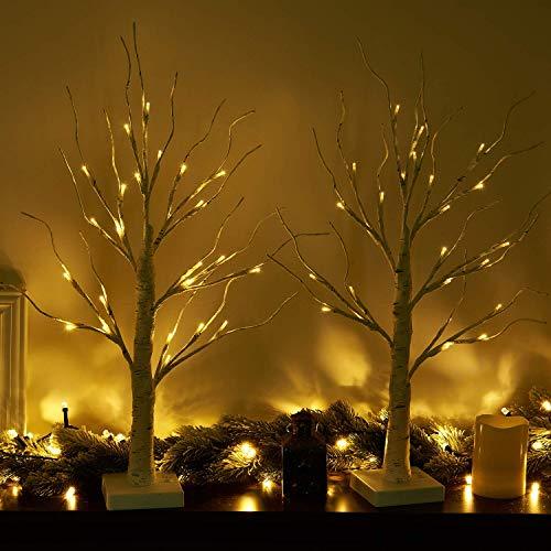 Set of 2 2FT 24LT Birch Tree Battery Powered Warm White LED for Home Decoration, Wedding - Decotree.co Online Shop