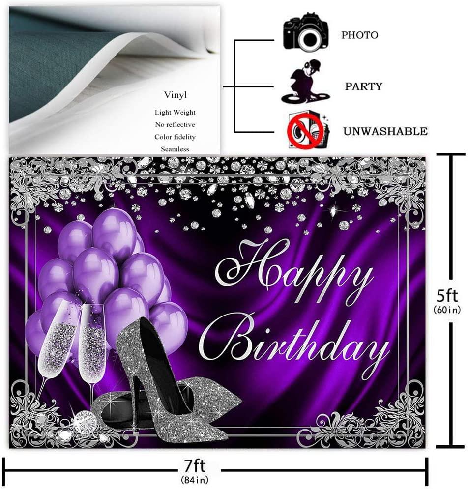 Silver Purple Birthday Photography Backdrops 7x5ft Purple Balloons Silver High Heels Champagne Birthday Party Banner Decoration - Decotree.co Online Shop