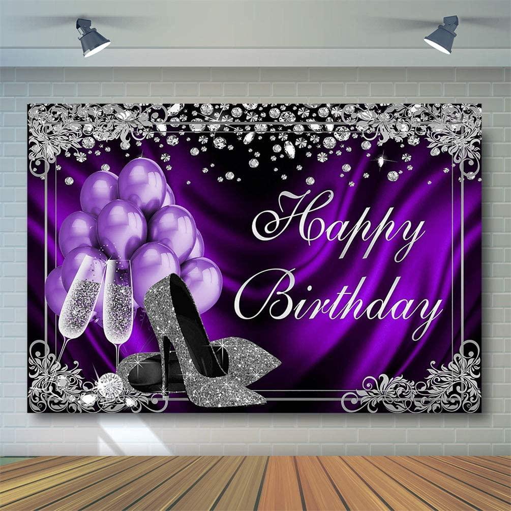 Silver Purple Birthday Photography Backdrops 7x5ft Purple Balloons Silver High Heels Champagne Birthday Party Banner Decoration - Decotree.co Online Shop