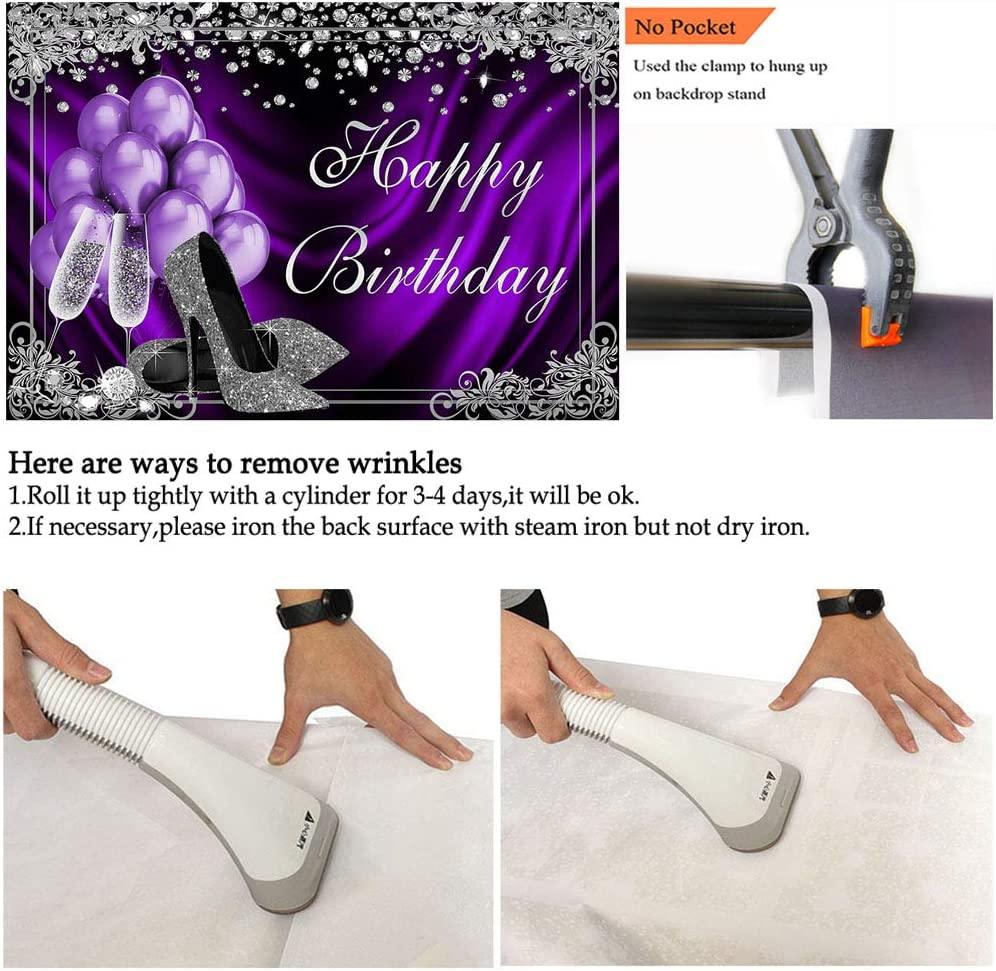 Silver Purple Birthday Photography Backdrops 7x5ft Purple Balloons Silver High Heels Champagne Birthday Party Banner Decoration - Decotree.co Online Shop