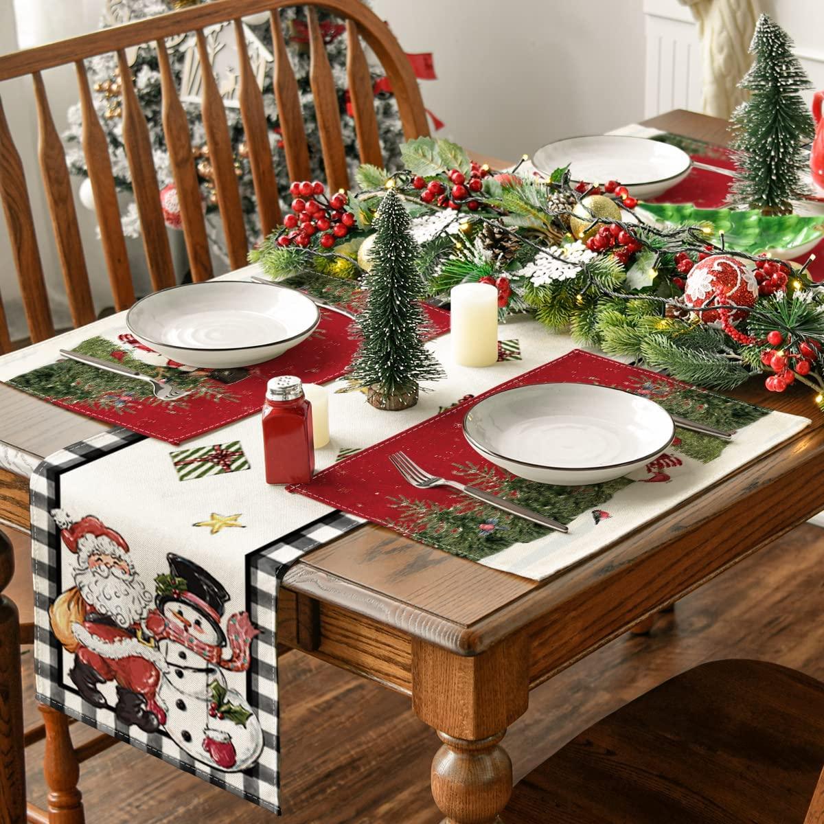 Snowman Cardinals Trees Christmas Placemats for Dining Table, 12 x 18 Inch Xmas Holiday Rustic Vintage Thanksgiving Washable Table Mats Set of 4 - Decotree.co Online Shop