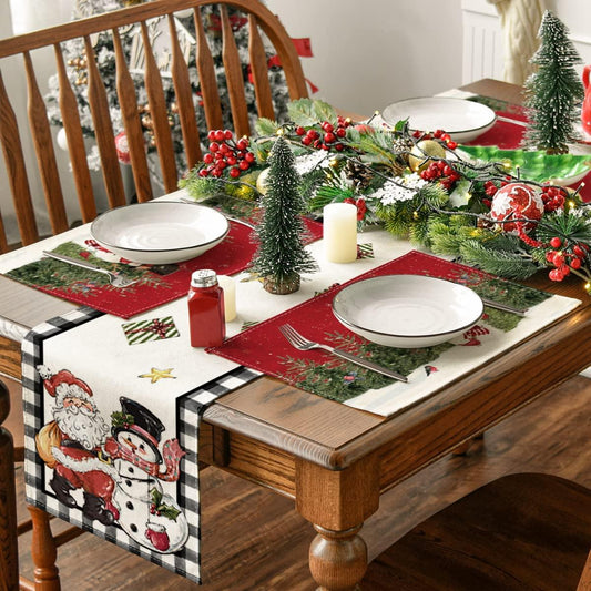 Snowman Cardinals Trees Christmas Placemats for Dining Table, 12 x 18 Inch Xmas Holiday Rustic Vintage Thanksgiving Washable Table Mats Set of 4 - Decotree.co Online Shop