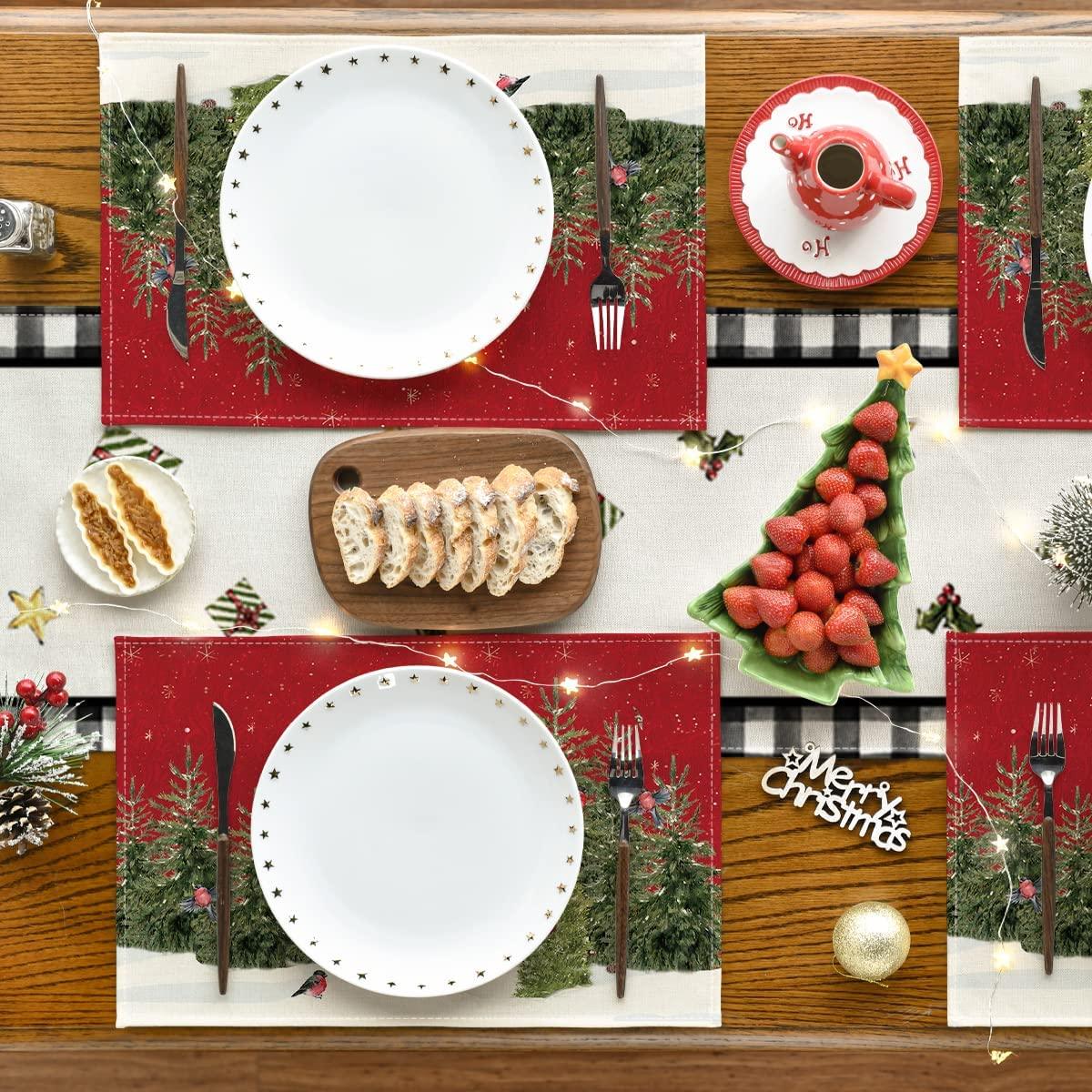 Snowman Cardinals Trees Christmas Placemats for Dining Table, 12 x 18 Inch Xmas Holiday Rustic Vintage Thanksgiving Washable Table Mats Set of 4 - Decotree.co Online Shop