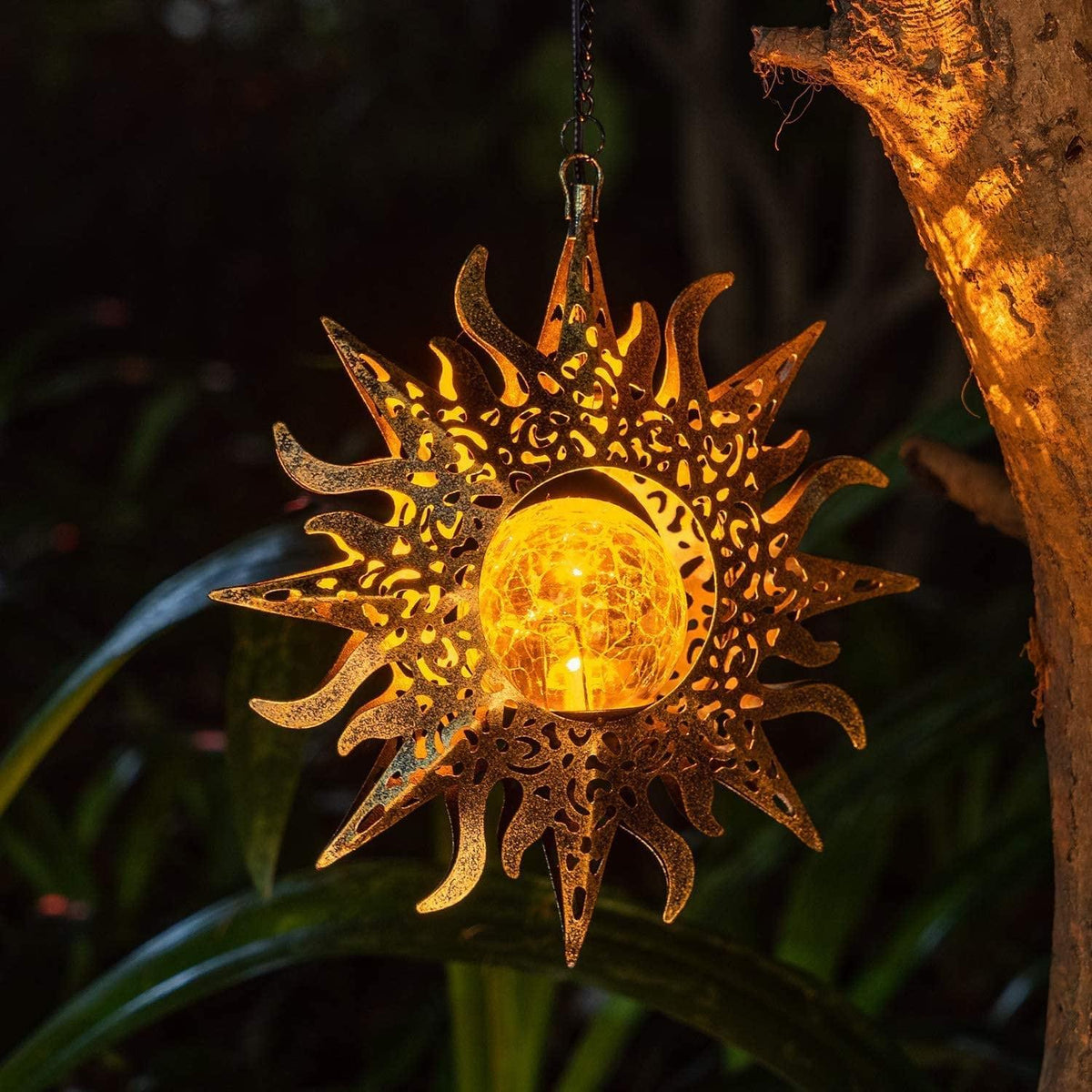 Solar Garden Lights Outdoor Decor Hanging Lanterns Metal Sunflower | Sun Solar Lights - Decotree.co Online Shop