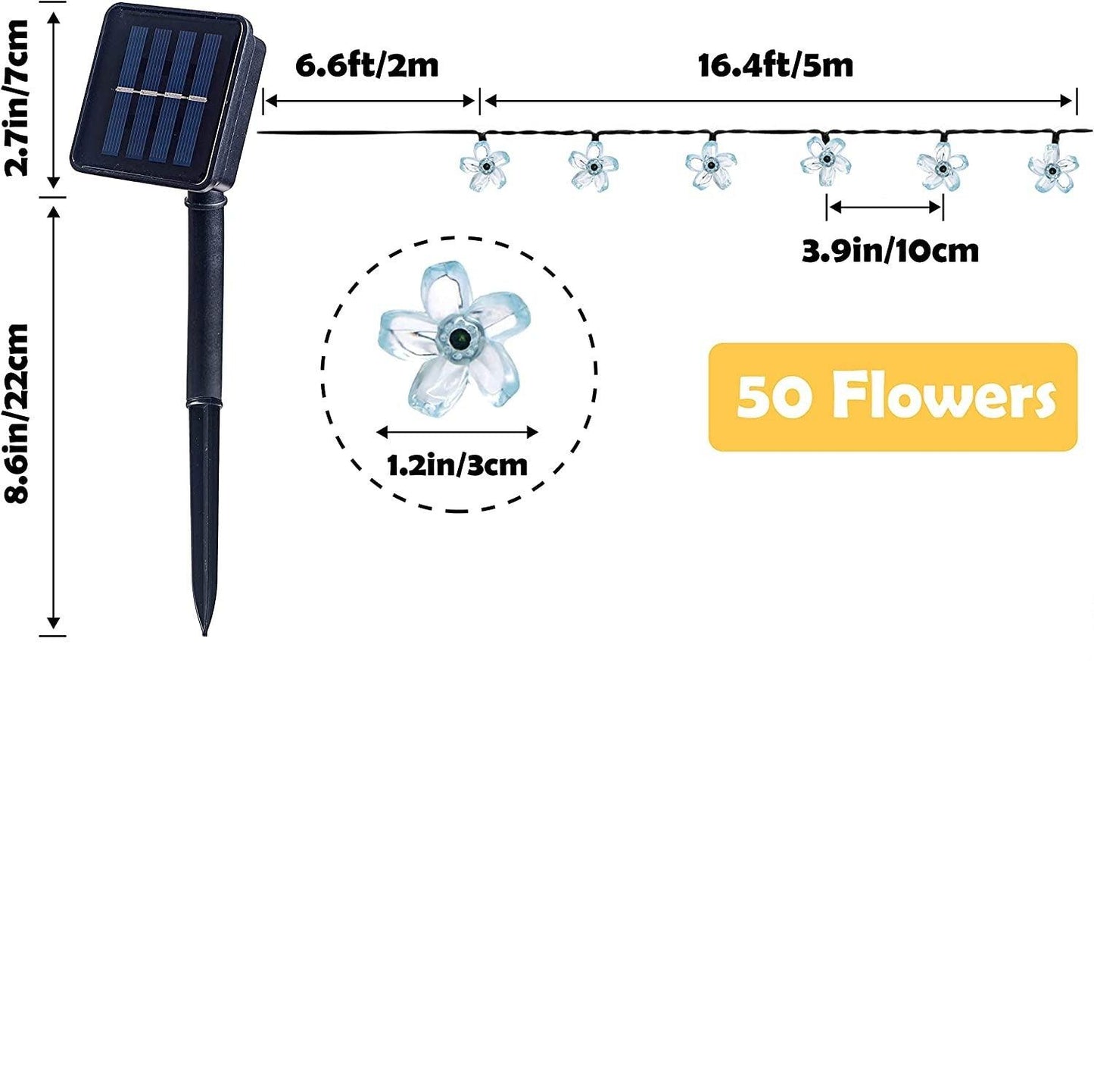 Solar String Flower Lights Outdoor Waterproof 50 LED Fairy Light Decorations for Garden Fence Patio Yard Christmas Tree - Decotree.co Online Shop