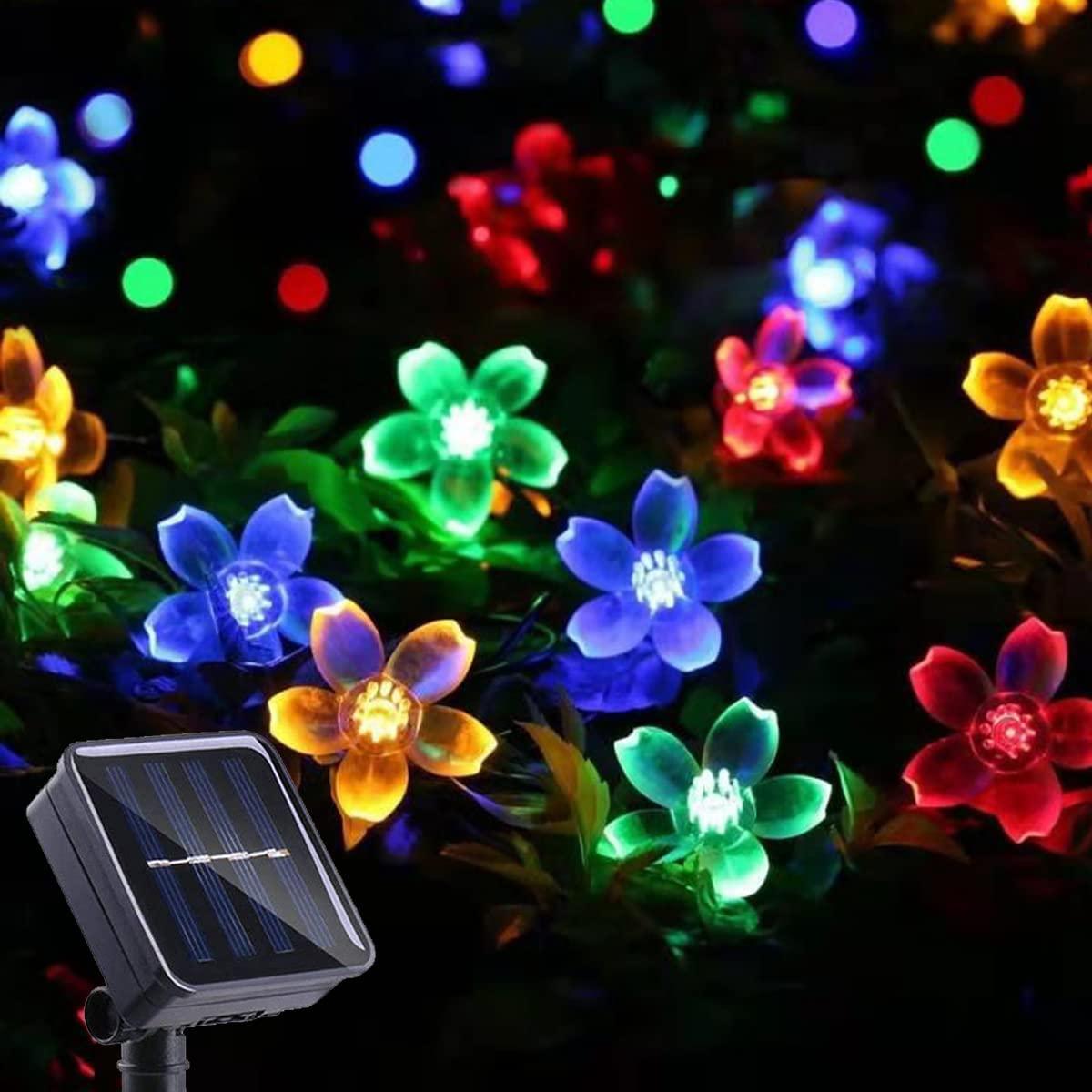 Solar String Flower Lights Outdoor Waterproof 50 LED Fairy Light Decorations for Garden Fence Patio Yard Christmas Tree - Decotree.co Online Shop