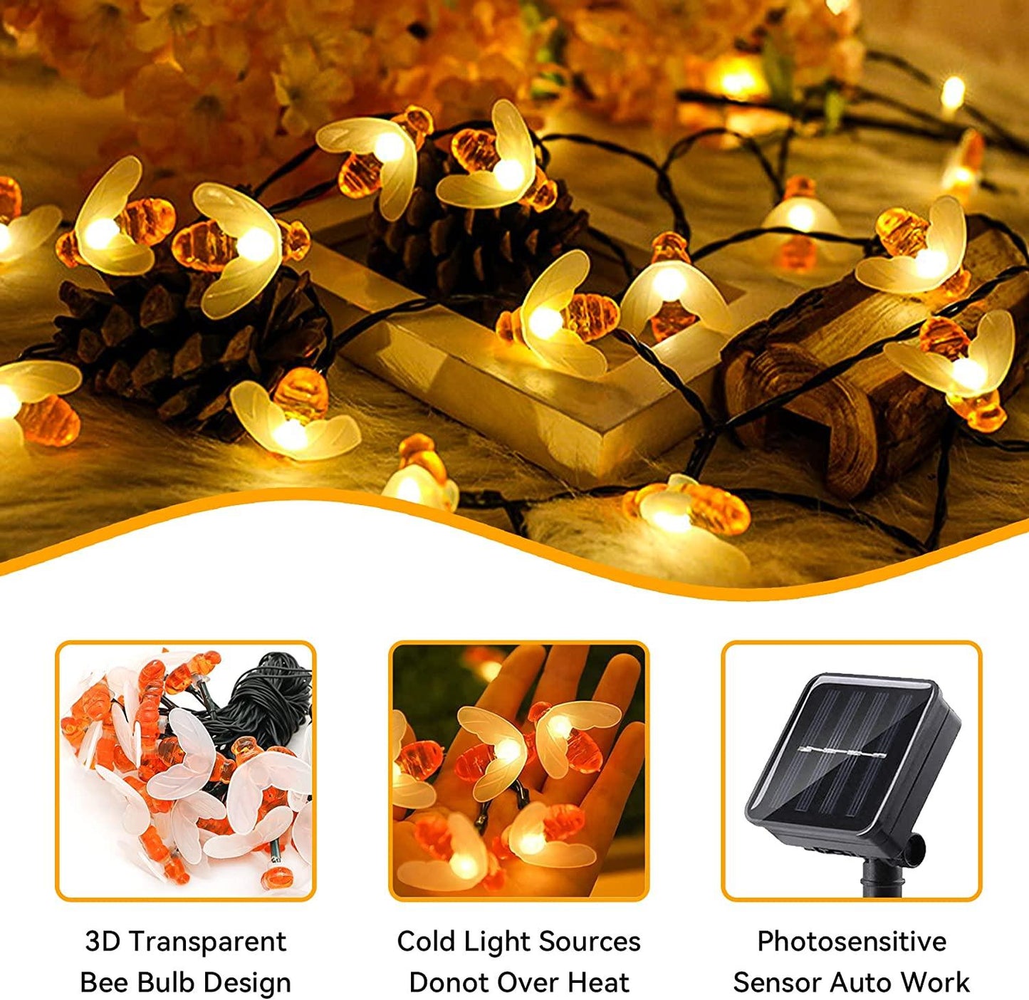 Solar String Lights 30 LED Cute Bee Lights Outdoor Waterproof Starry Light Fairy Decor Light,Wedding - Decotree.co Online Shop