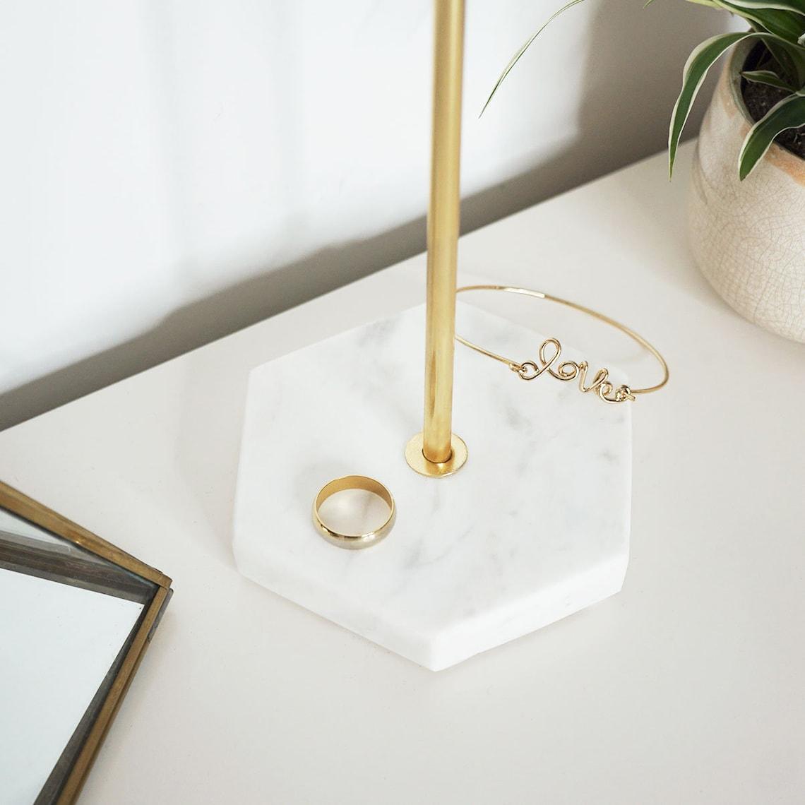 Solid Marble & Gold Jewelry Stand Tree Organizer - Decotree.co Online Shop