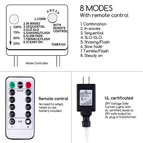 Star Curtain Lights Waterproof for Outdoor Use 8 Lighting Modes Timing for Party, Bedroom, Wedding, Window, Christmas - Decotree.co Online Shop
