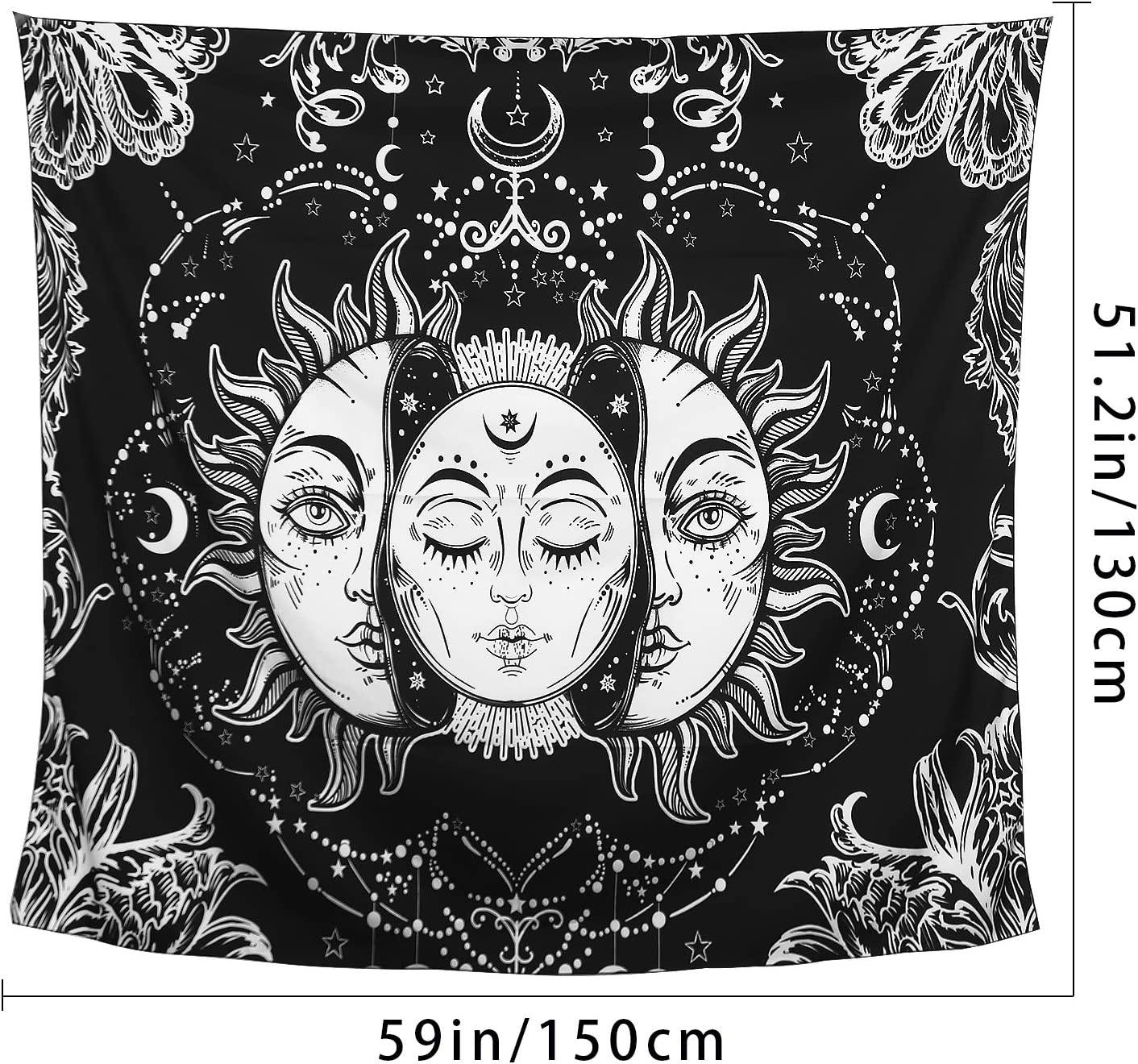 Sun and Moon Tapestry, Sun with Stars Psychedelic Popular Mystic Wall Hanging Tapestry for bedroom - Decotree.co Online Shop