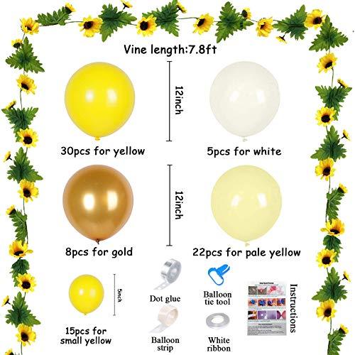 Sunflower Yellow Balloons Garland Arch Kit Yellow Gold White Balloons and Sunflower Vines for Sunflower Bee Theme Birthday - Decotree.co Online Shop