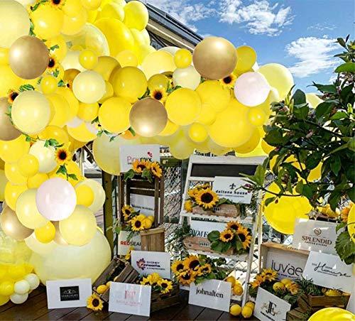 Sunflower Yellow Balloons Garland Arch Kit Yellow Gold White Balloons and Sunflower Vines for Sunflower Bee Theme Birthday - Decotree.co Online Shop