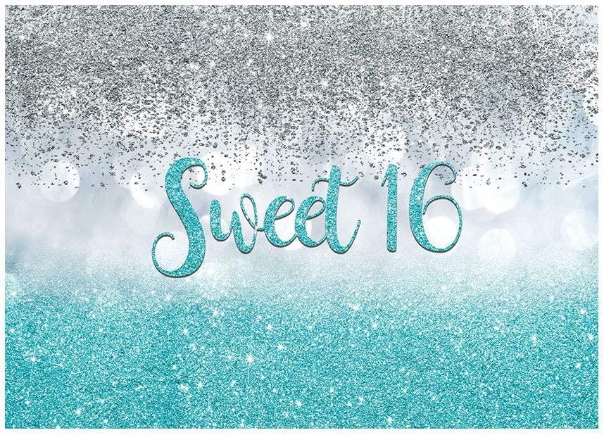 Sweet 16 Silver Blue Bokeh Glitter Backdrop 7x5ft for Girls Happy 16th Birthday Party Decorations - Decotree.co Online Shop
