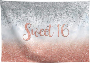Sweet 16 Silver Blue Bokeh Glitter Backdrop 7x5ft for Girls Happy 16th Birthday Party Decorations - Decotree.co Online Shop